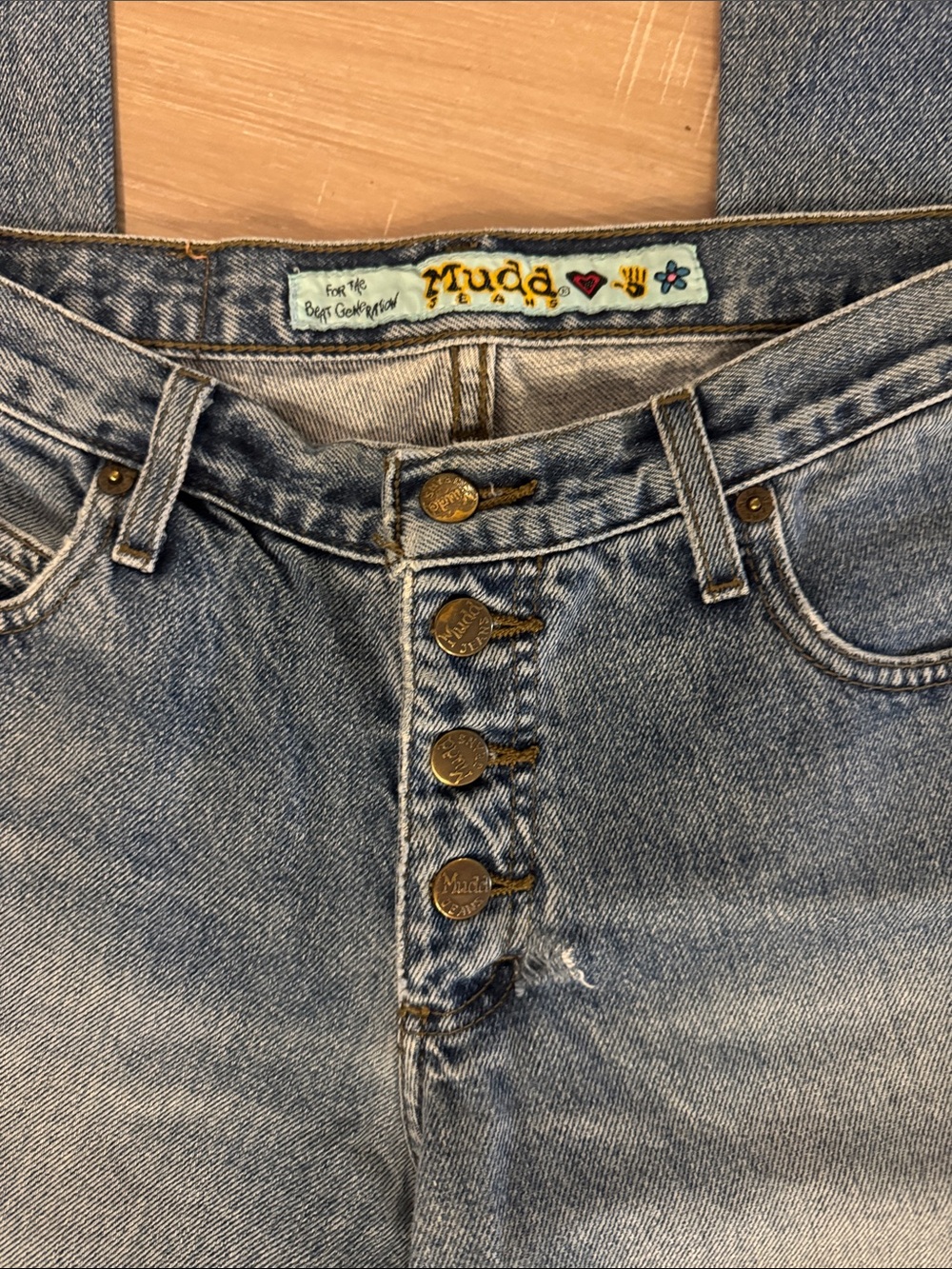 Vintage Y2K Mudd High-Rise Button-Fly Straight Jeans in Light Blue Denim